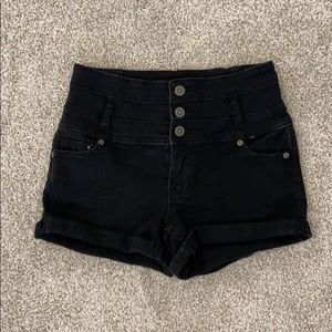 High Waisted Black Denim Shorts